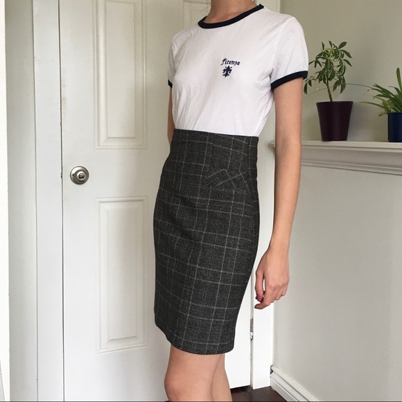 Plaid Tweed Extra High-Waist Pencil Skirt - Picture 1 of 3